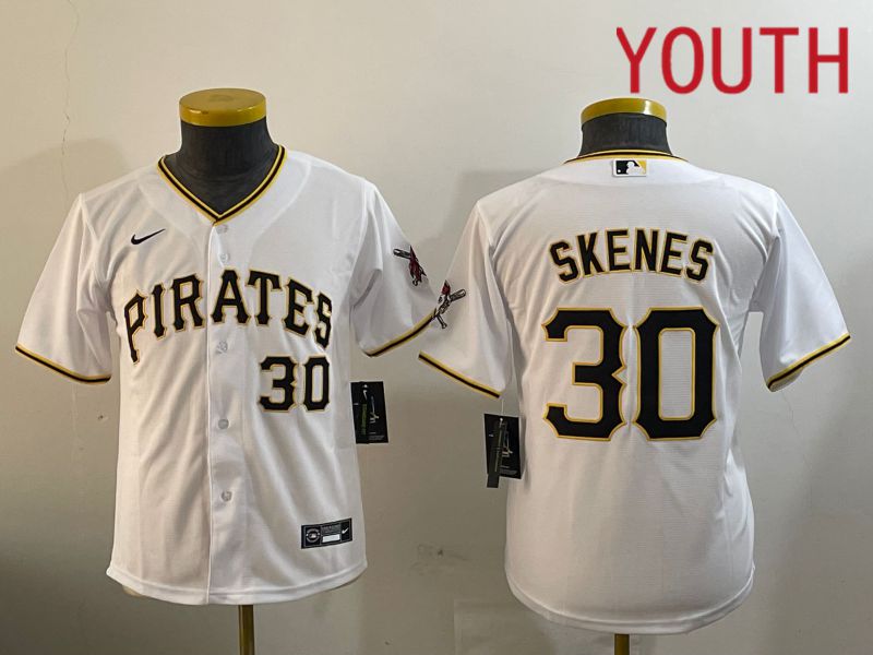 Youth Pittsburgh Pirates #30 Skenes White Game 2024 Nike MLB Jersey style 1